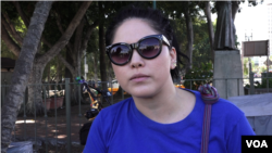 Andreyna Baldenegro of CARACEN, the Central American Resource Center in Los Angeles, says she is "still in shock" over the election of Donald Trump as US President. (E.Lee/VOA)