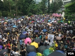 香港抗议者呼吁美国支持港人的民主诉求。(2019年9月8日)