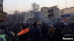 People protest in Tehran, Iran Dec. 30, 2017, in this still image from a video obtained by Reuters.