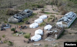 Tents belonging to aid organiaations are seen after Cyclone Idai at Guara Guara village outside Beira, Mozambique, March 22, 2019.