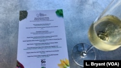 A menu explains what is being served at a "Future 50 Foods" lunch at the Pompidou Center in Paris.