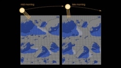 This illustration shows an area of the moon’s surface where shadows may enable water ice to survive on the sunlit lunar surface. When shadows move as the Sun tracks overhead, the exposed frost lingers long enough to be identified by spacecraft. (NASA)
