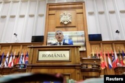 NATO Secretary-General Jens Stoltenberg addresses the 63rd NATO Parliamentary Assembly in Bucharest, Romania, Oct. 9, 2017.