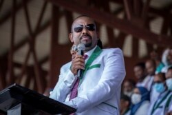 FILE - Ethiopia's Prime Minister Abiy Ahmed speaks in the southwestern Oromia Region of Ethiopia, June 16, 2021.