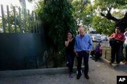 Carlos Fernando Chamorro arrives outside Central Courts in Managua, Nicaragua, Dec. 17, 2018. The founder of the independent news outlet Confidencial says, “All Nicaraguans are vulnerable to the possibility that they fabricate charges from the laws they (the government) invented. ... No one is safe here. The law protects no one because in Nicaragua there is not rule of law.”