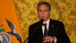 U.S. Secretary of State Antony Blinken talks during a press conference at government palace in Quito, Ecuador, Oct. 19, 2021.