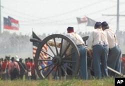 Although re-enactors work hard to be authentic to the period, there are some things, like electric wires, that they cannot control.