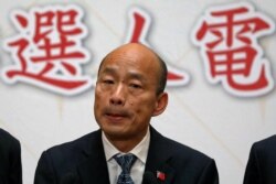 台湾国民党总统候选人韩国瑜在第二场电视政见辩论会后对媒体讲话。（2019年12月25日）