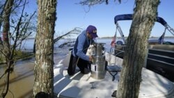 Andre Rabay, research scientist for the LSU Department of Oceanography and Coastal Science, prepares a canister of liquid nitrogen that he will use to freeze samples of the ground on Mike Island, part of the Wax Lake Delta in the Atchafalaya Basin, in St.