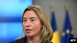 High Representative of the European Union for Foreign Affairs and Security Policy Federica Mogherini speaks to journalists during a Foreign Affairs Council at the EU headquarters in Brussels, Belgium, Feb. 18, 2019.