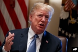 President Donald Trump speaks during a cabinet meeting at the White House, June 21, 2018, in Washington.