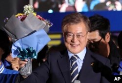 FILE - South Korea's presidential candidate Moon Jae-in in Seoul, South Korea.