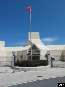 A file image shows an entrance to China's embassy in Washington, D.C.