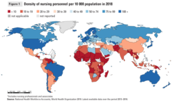 World Health Organization chart showing nursing shortage in low- and lower-middle income countries