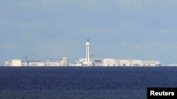 FILE - Chinese structures are pictured at the disputed Spratlys in South China Sea, April 21, 2017.