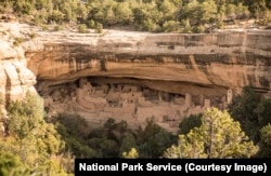 A view of the Cliff Palace cliff dwelling at Mesa Verde National Park
