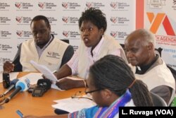 Joyce Majiwa addresses the press.