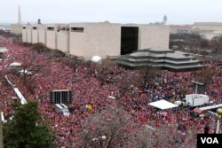 View of the Women's March on Washington from the roof of the Voice of America building in Washington, D.C. January 21, 2017 (B. Allen / VOA)