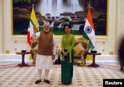 India's Prime Minister Narendra Modi meets Myanmar's Aung San Suu Kyi on September, 6, 2017. (Reuters)