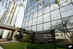 A marquee of the Arango Orillac Building lists the Mossack Fonseca law firm in Panama City, April 3, 2016.Germany's Sueddeutsche Zeitung newspaper obtained a vast trove of documents in 2016 detailing the offshore financial dealings of the rich and famous.