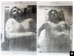 A screen capture from Novaya Gazetta's December 24, 2018 edition showing the bodies of Shoto-Shamil Akayev and Ayub Ibragimov, two men reportedly executed in 2017 while in a Grozny detention facility for homosexuals.