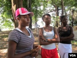 Among the most experienced double Dutch competitors are, from left, Masona Turay, Marie-Rose Nyundu Tonguino and Ruth Sesay. (Carol Guensburg / VOA)