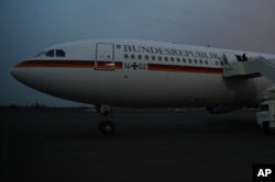 An Airbus A340 stands at Berlin Tegel airport in Berlin, March 13, 2017. and waits for German chancellor Angela Merkel and her delegation for their flight to the U.S.