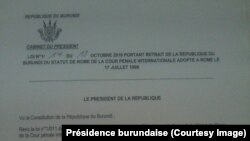 Décret du président Pierre Nkurunziza portant retrait de son pays de la CPI. 18 octobre 2016