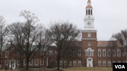 资料照片：位于新罕布什尔州汉诺威的达特茅斯学院外景(摄于2017年)。达特茅斯是近日结束与中国国家留学基金管理委员会(CSC)的联合项目的七所美国高校之一。