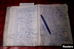 FILE - A notebook of 26-year-old Chen Hong-zhi, who suffers from short-term memory loss, shows his daily notes at his home in Hsinchu, Taiwan, July 31, 2018.