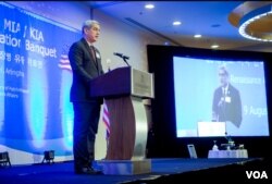 PAA 켈리 맥키그 국장이 9일 ‘2018 한국전 실종.포로 장병 유가족 위로 만찬'에서 답사하고 있다. 사진제공=국가보훈처