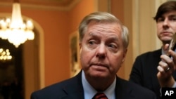 FILE - Sen. Lindsey Graham, a South Carolina Republican, speaks to reporters on Capitol Hill in Washington, Jan. 8, 2019.