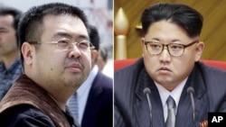 លោក Kim Jong Nam (ខាងឆ្វេង) ដែល​ជា​បងប្រុសម្តាយទីទៃ​របស់​មេដឹកនាំ​កូរ៉េខាងជើង​លោក Kim Jong Un (ខាងស្តាំ)។