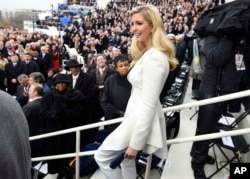 Ivanka Trump arrives on Capitol Hill in Washington, Jan. 20, 2017, for the presidential inauguration of her father Donald Trump.