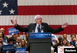 U.S. Democratic presidential candidate Bernie Sanders speaks during a rally in Akron, Ohio, March 14, 2016.