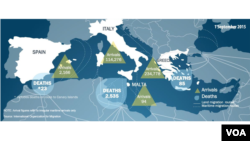 Year-to-date number of migrant arrivals, deaths at sea as of September 1, 2015