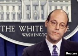 FILE - White House Press Secretary Ari Fleischer listens to a question duringa briefing at the White House in Washington, April 9, 2003.