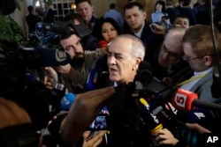 Yahya Al-Aridi, spokesman for the Syrian opposition, speaks to the media ahead of the Syria peace talks in Astana, Kazakhstan, Jan. 24, 2017.