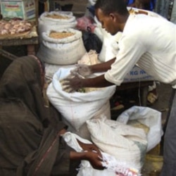 Food from aid organizations can be misused. Here food market by USAID and other aid groups is being sold in a market in Mogadishu.