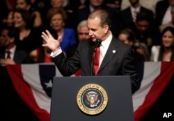 Congressman Mario Diaz-Balart speaks at an event where President Donald Trump announced a revised Cuba policy, June 16, 2017, in Miami.