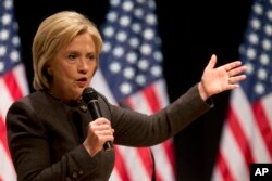 Democratic presidential candidate Hillary Clinton speaks during a campaign event at the Jewish Federation of Greater Des Moines in Des Moines, Iowa, Jan. 26, 2016.