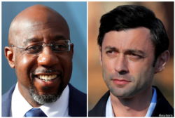 រូបផ្គុំបង្ហាញលោក Raphael Warnock និងលោក Jon Ossoff បេក្ខជនខាងគណបក្សប្រជាធិបតេយ្យ ដែលបានឈ្នះការបោះឆ្នោតជ្រើសរើសមាជិកព្រឹទ្ធសភាប្រចាំរដ្ឋ Georgia។