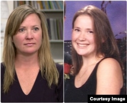 Samantha Haviland today, (left) and as a student at Columbine High School in Littleton, Colorado in the late 1990s.