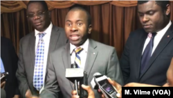 Sen. Jean Renèl Senatus discusses the Senate Justice and Security Commission’s investigation of Sen. Gracia Delva’s phone conversations with alleged gang leader Arnel Joseph in Port-au-Prince, Haiti, April 23, 2019.