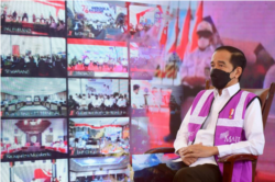 Presiden Jokowi melepas ekspor komoditas pertanian senilai Rp7,29 triliun secara virtual dari Istana Kepresidenan Bogor, Sabtu (14/8). (Foto: Courtesy/Biro Setpres)