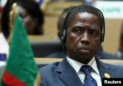 FILE - Zambian President Edgar Lungu attends the opening ceremony of the 24th Ordinary session of the Assembly of Heads of State and Government of the African Union (AU) at the organization's headquarters in Ethiopia.