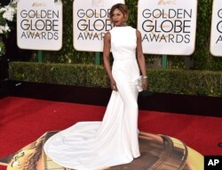 Laverne Cox arrives at the 73rd annual Golden Globe Awards on Jan. 10, 2016, at the Beverly Hilton Hotel in Beverly Hills, Calif.