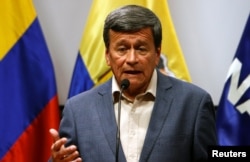 Pablo Beltran, representative of the delegation of National Liberation Army (ELN), attends a news conference during peace talks between the government of Colombia and the ELN guerrilla in Quito, Ecuador, June 30, 2017.
