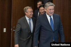 BMT Bosh kotibi Antoniu Guterrish va Qirg'iziston Tashqi ishlar vaziri Erlan Abdildayev, Xavfsizlik Kengashi, 19-yanvar, 2018