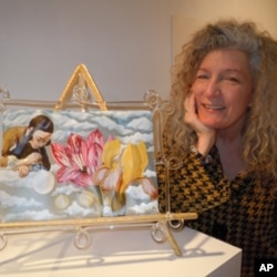 Artist Ginny Ruffner with one of her vibrant glass works.